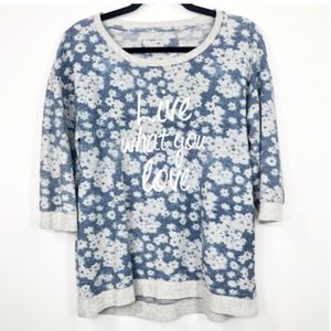 Sonoma Crew Blue With Floral Print Crewneck Sweater Live What You Love Graphic